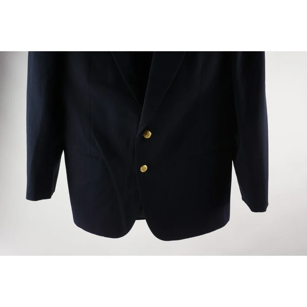 Vintage Givenchy Gold Button Navy Blue Wool Wide‎ Lapel Sport Coat Men's 46R